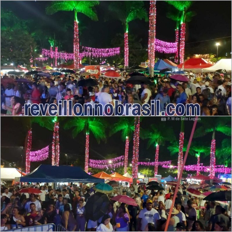 Sete Lagoas Réveillon 2024 na Praça da Feirinha : shows de samba, gastronomia e chuva na virada de ano