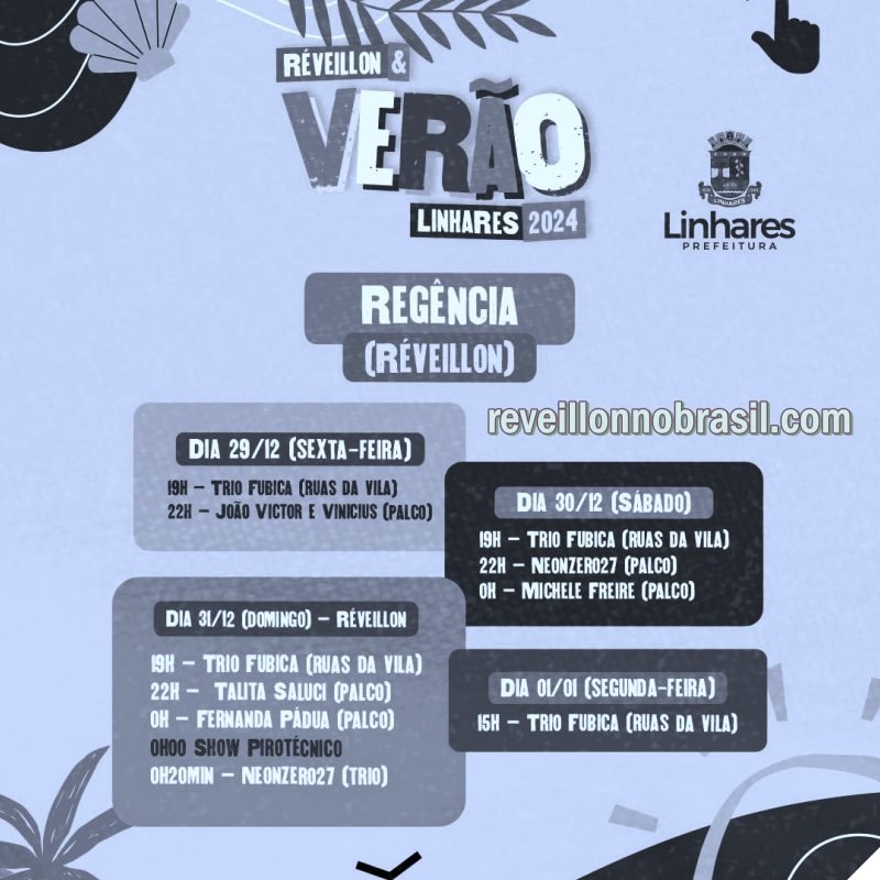 Linhares Réveillon 2024 no litoral capixaba : shows e queima de fogos no Pontal do Ipiranga, Regência e Povoação