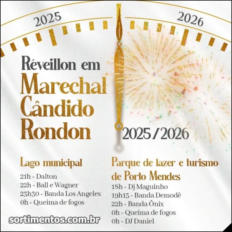 Marechal Cândido Rondon Réveillon 2026 no Paraná : shows e queima de fogos na virada de ano no lago municipal e no distrito de Porto Mendes